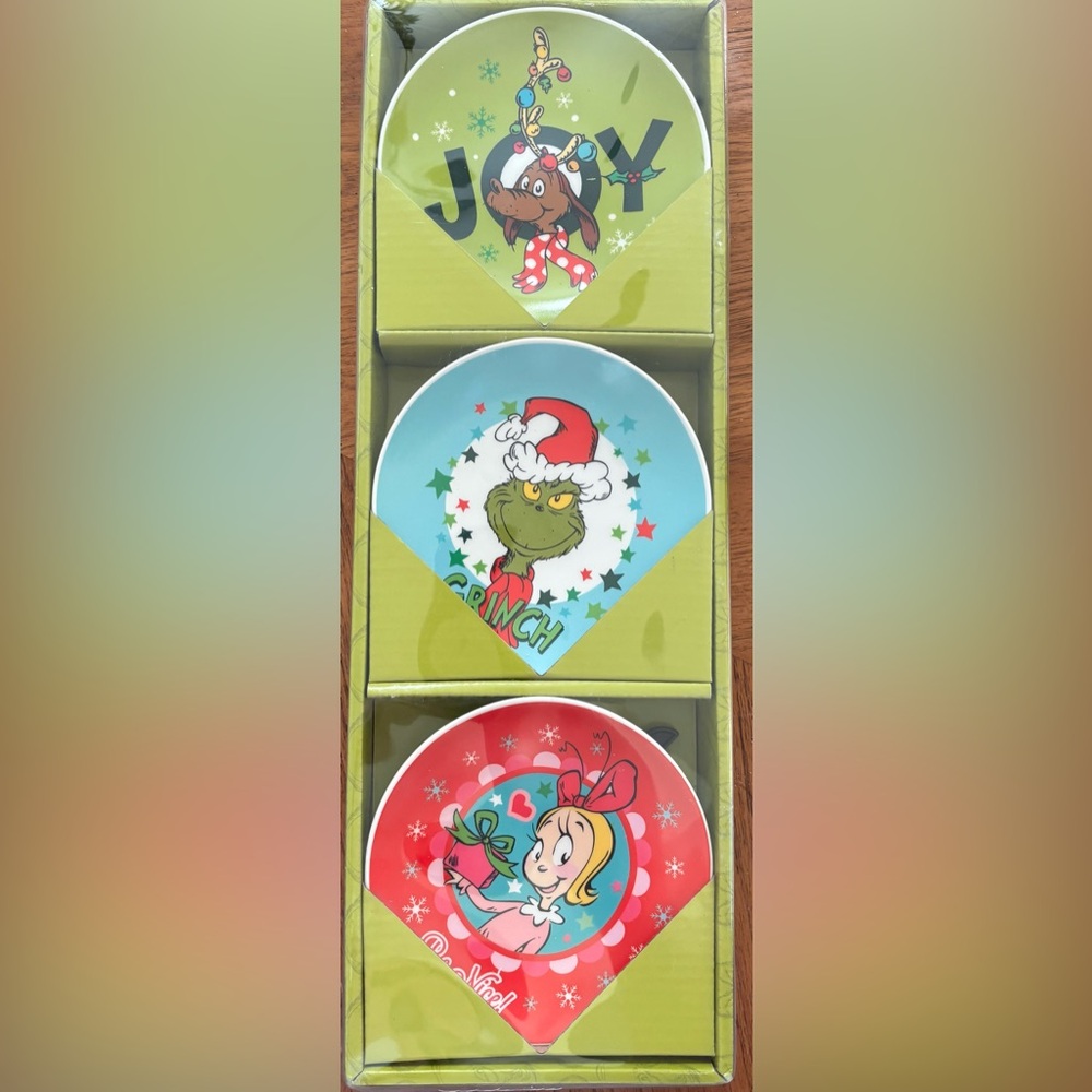 grinch collector decorated plate set-3 total dr seuss Christmas Xmas NEW NWT